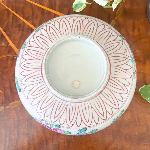 Vintage 10in Japanese Famille Noir Bowl Yamatoku Peony Black White Chinoiserie - Picture 8 of 9